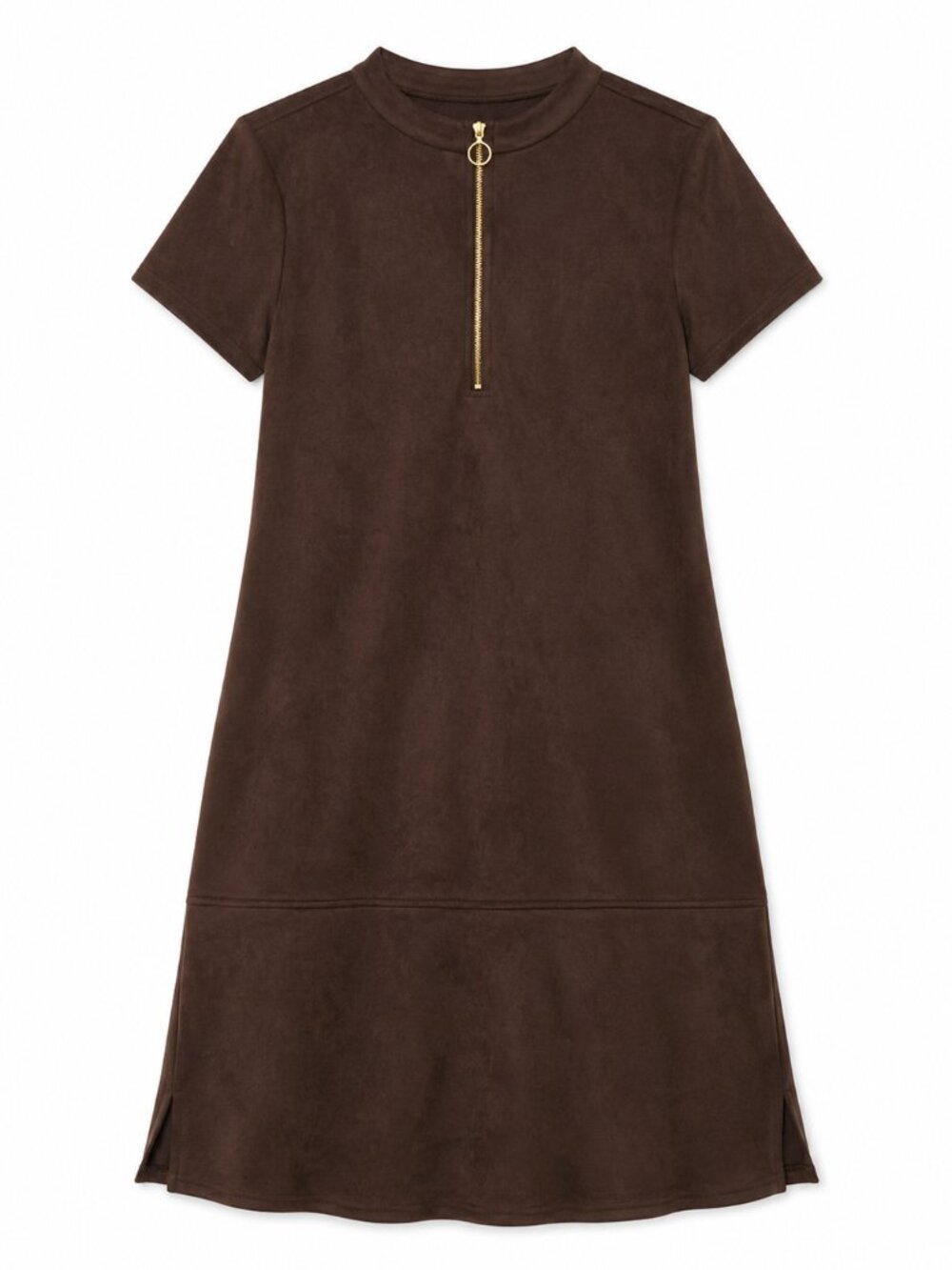 Andrew Marc Women's Brown Faux Suede Zip Front Shift Dress, 10 (M)